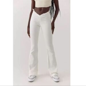 BDG Women's V-Dip Front White Flare Jeans